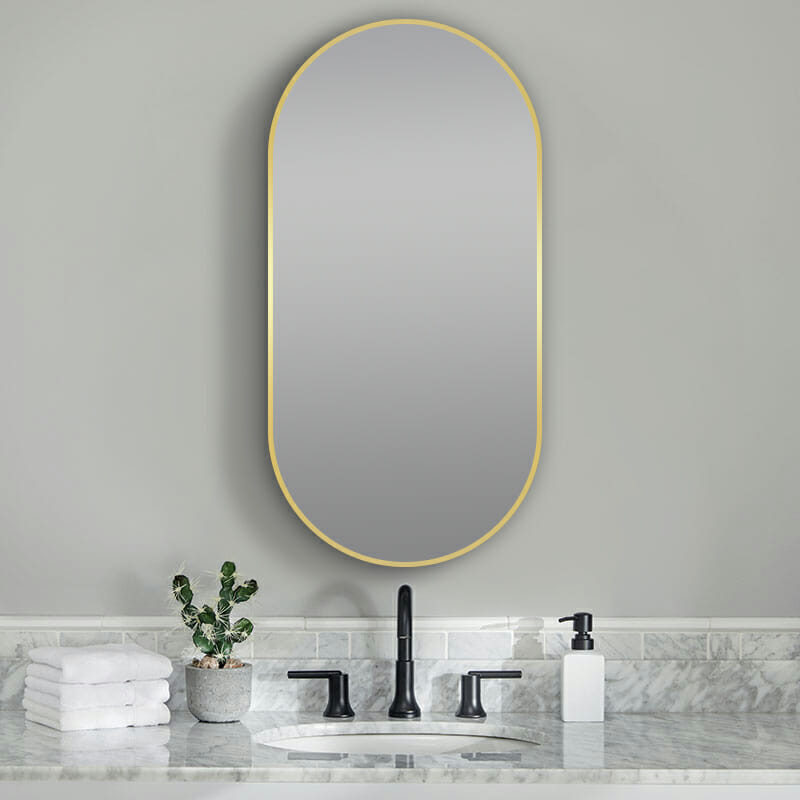 Matte Brushed Gold Oval Framed Mirror, Oval Gold Mirror For Bathroom